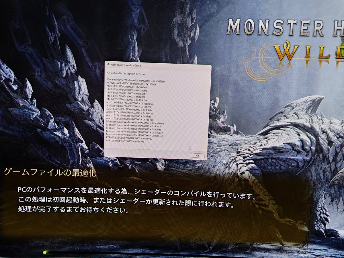 Ike_san45's tweet photo. モンハンアプデなのに起動しなくなった😭AMD Radeonでドライババージョン25.12.1で起動するとMonster Hunter Wilds - Crashってなる😭日曜日はプレイ出来てたのに、。公式によると、色々調整した為との事らしいので推奨ドライバにバージョン落とすか、。 https://t.co/T47Z977Lqq