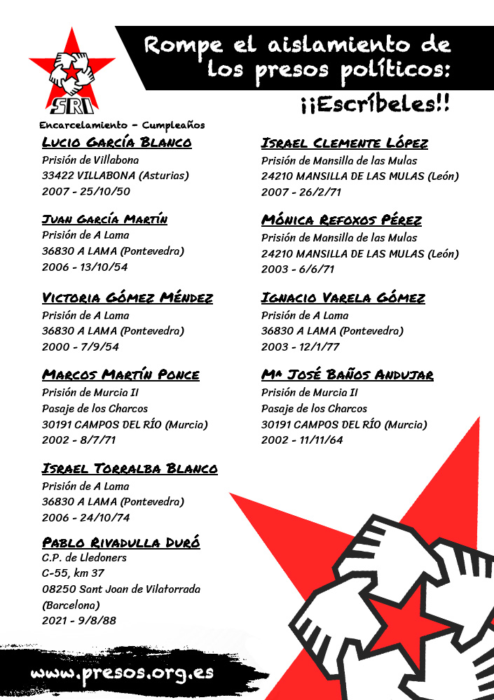 PabloHasel's tweet image. ❗ Difusión 

Pablo Hasél es un preso político más de la larga lista que hay en el Estado español, por defender de forma consecuente nuestros derechos y libertades democráticas.

Escríbeles y rompe el aislamiento que se les impone por no claudicar:
presos.org.es