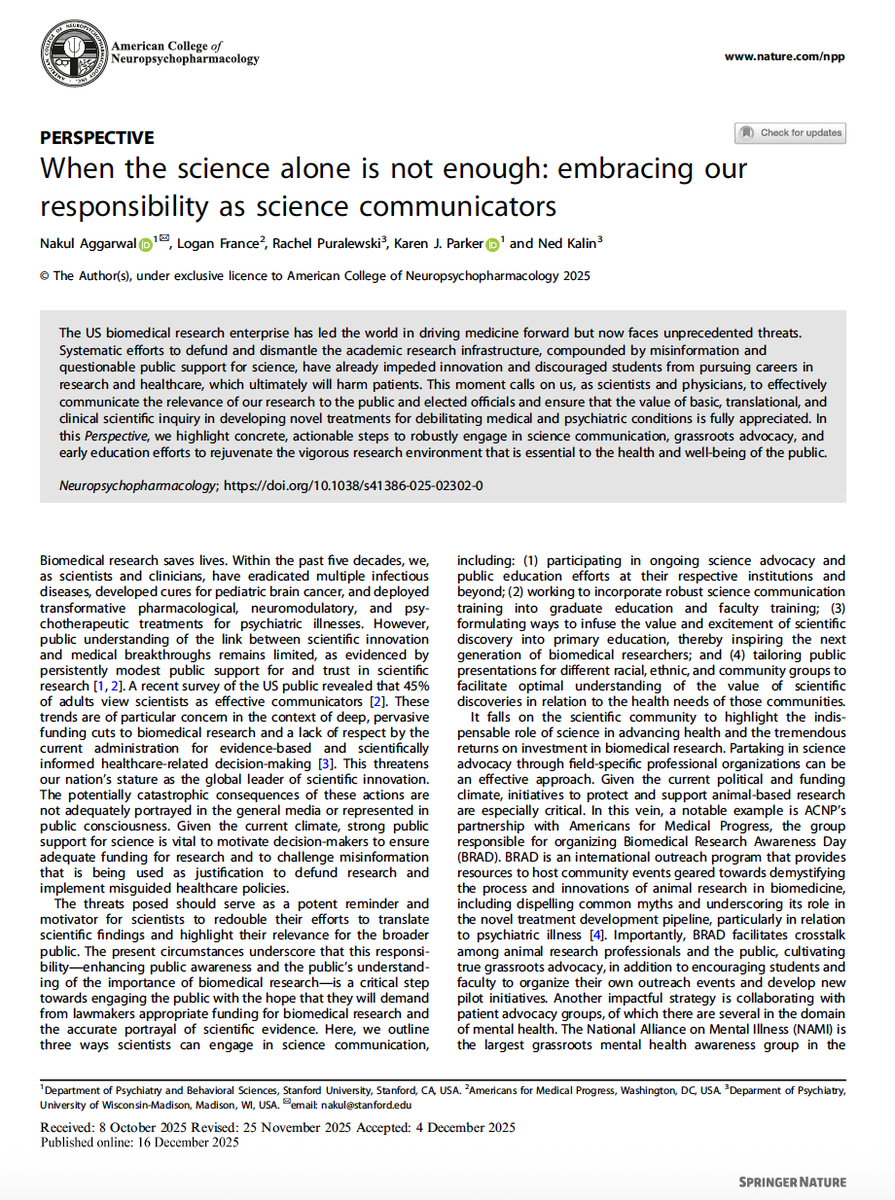 AMP_BRAD's tweet photo. 🧬 Science matters — and so does communicating it. Thrilled to spotlight this article on strengthening how we share biomedical research, first-authored by our ACNP/AMP BRAD Fellow (2024–2025). A must-read on an urgent topic for our field. https://t.co/FvOqr07tky https://t.co/HYWO3BGRgQ