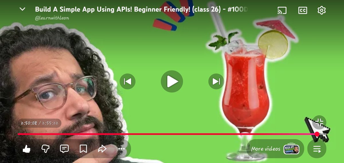 nkanmuo_vera's tweet image. Just finished taking #100Devs class 26. 

I really gonna play around the cocktaildb APIs 😊