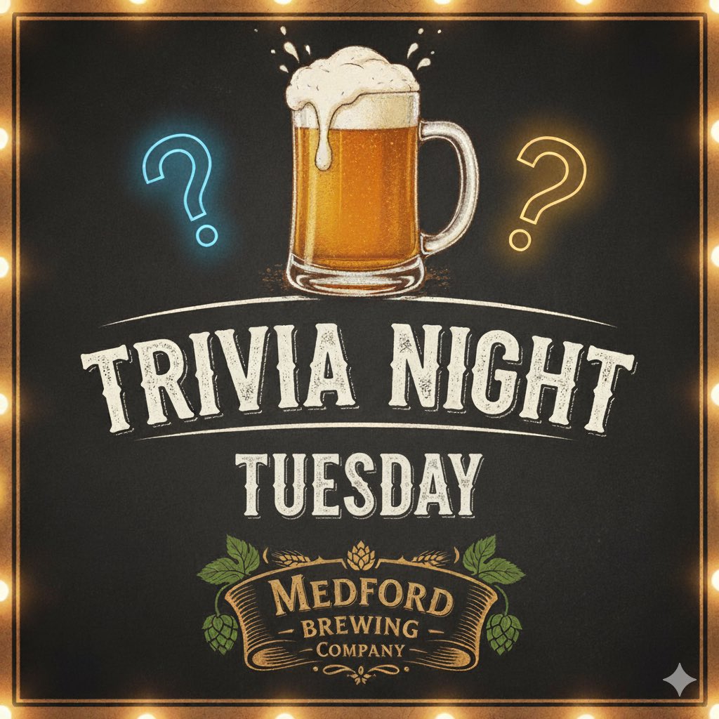 It’s Tuesday and that means… Trivia 
Grab some friends and join us
Teams of 2-6 will compete in a traditional 6 round Trivia Quiz. Prizes will be awarded to the top scoring teams. 

Trivia will start at 7pm, so plan to get here early

Free to play.  21+ to attend