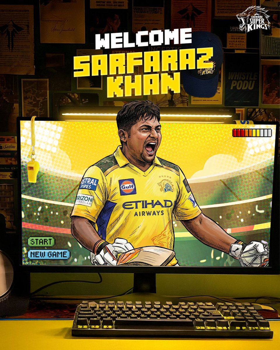 ChennaiIPL's tweet photo. SK in CSK! 🦁
Anbuden welcome, Sarfaraz! 💛

#WhistlePodu #IPLAuction https://t.co/LlGu9DxAn6