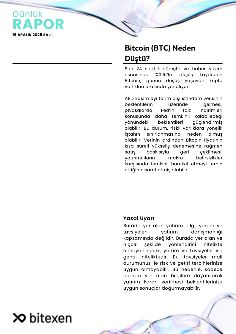 16 Aralık Günlük Bülten
🔹 Sberbank DeFi Testlerine Başladı, Ethereum Altyapısını Yakından İzliyor
🔹 $BTC'de Düşüş
🔹 Yükselenler &amp; Öne Çıkanlar