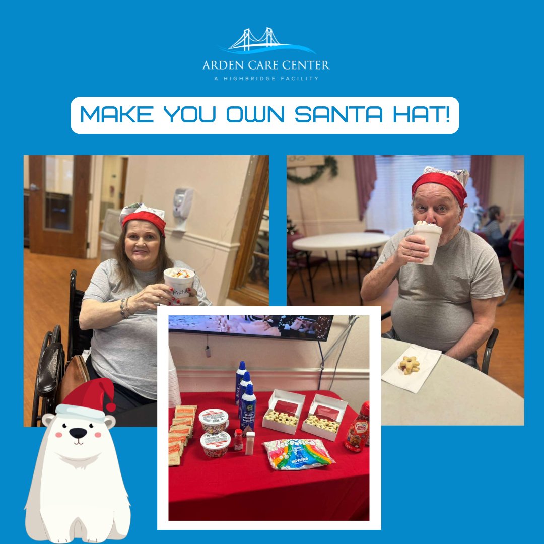 ArdenCareCenter's tweet image. Baby, it’s cold outside! Residents and staff enjoyed making their own Santa hats and warming up with a hot chocolate bar today. ☕🎅

#ArdenCareCenter #SantaHatCraft #HotChocolateBar #LiveInTheMoment
