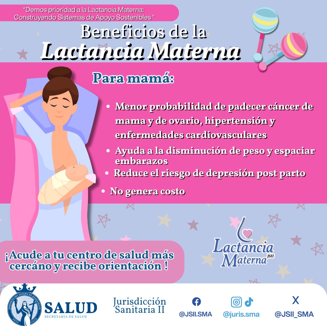 JSII_SMA's tweet image. La lactancia materna no solo nutre a tu bebé, también cuida de ti 🤱💗. Ayuda a tu recuperación, fortalece tu salud y crea un vínculo único desde el primer día.
#JSII 
@saludgobgente