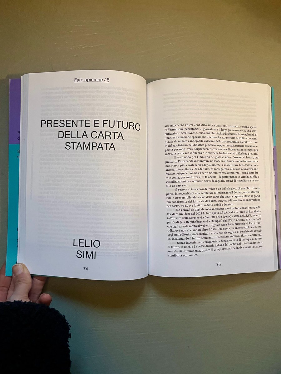 «Non si tratta solo di una flessione nei ricavi o di una incerta transizione verso il digitale, ma più in generale di una perdita di senso e di ruolo sociale della stampa italiana» <a href="/leliosimi/">Lelio Simi</a> 
"Fare opinione" rivistailmulino.it/trimestrale <a href="/edizionimulino/">Edizioni del Mulino</a>