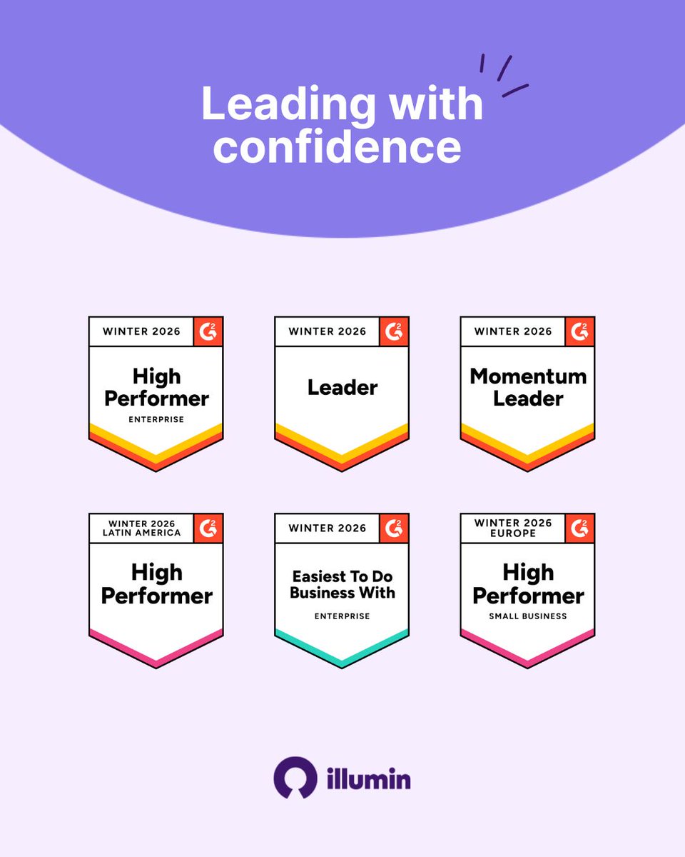 illumin earned 25 new badges in the G2 Winter 2026 Report. 🚀
Thank you to the teams worldwide who trust us.

Curious what customers are saying? 👋 Check out our G2 page to read the latest reviews. g2.com/sellers/illumi…