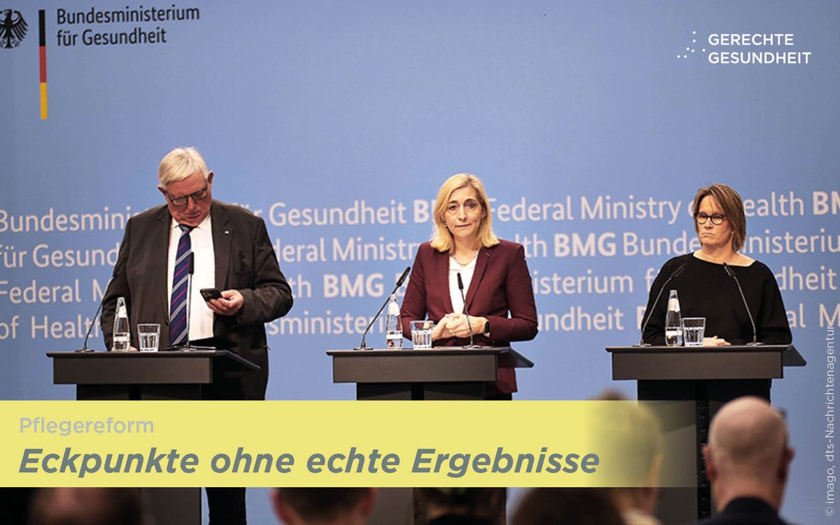 Fast ein halbes Jahr hat die Bund-Länder-Arbeitsgruppe  „Zukunftspakt #Pflege“ an Reformideen gearbeitet. Bundesgesundheitsministerin <a href="/ninawarken/">Nina Warken</a> bei der Präsentation: „Der Knackpunkt der Reform ist und bleibt die Finanzierung des Systems.“

Mehr: ⬇️
gerechte-gesundheit.de/news/detail/ec…