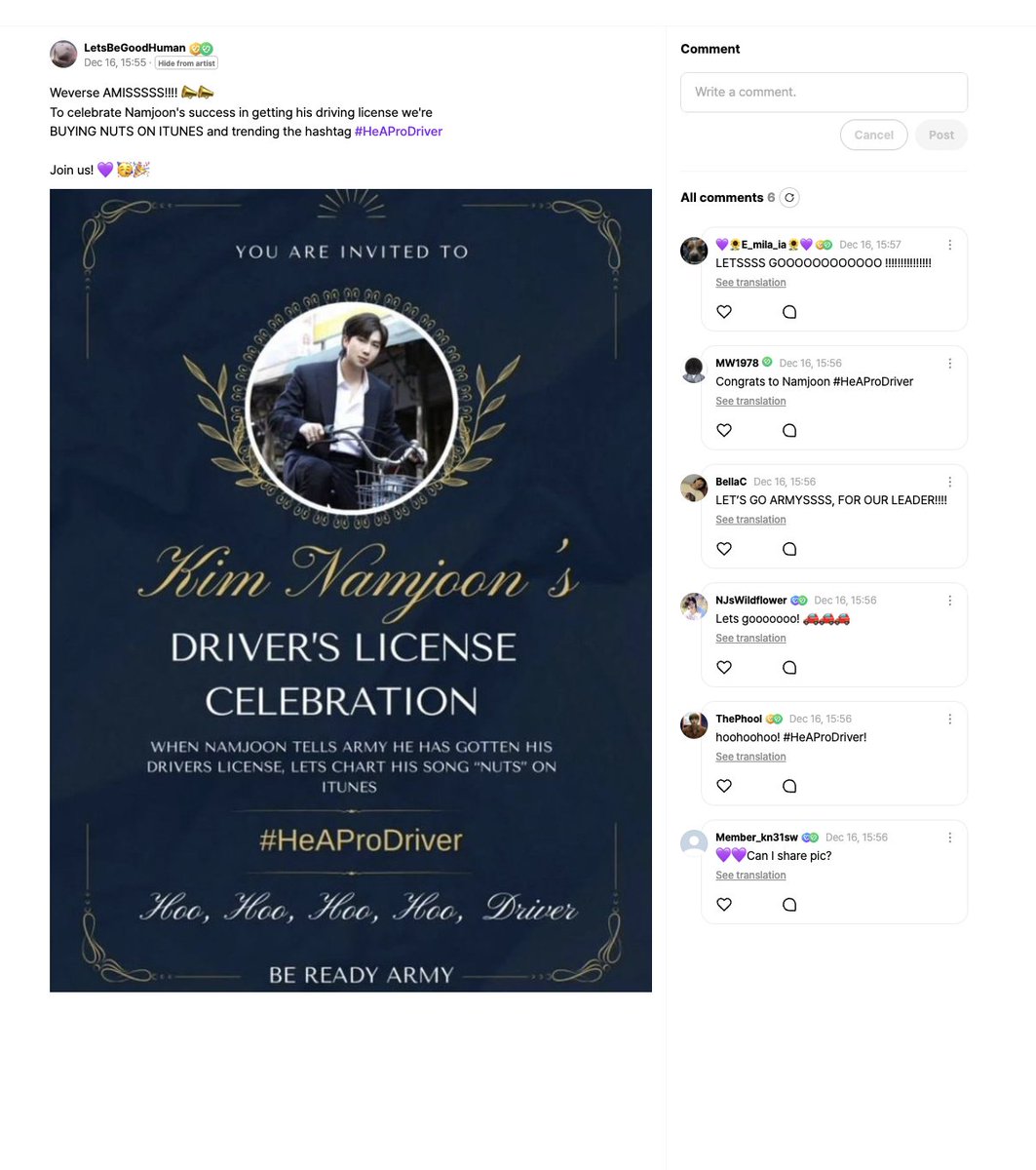 Did I go to Weverse to tell them Amis 💜 that we're buying NUTS?
Yes I did! 😃

Will I need your help to push it to the HOT section because I only have like 2K followers there?
Yes I will! 😭

Please spread here &amp; there 🙏weverse.io/bts/fanpost/4-…