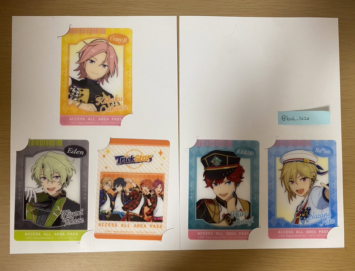hsok_suzu's tweet photo. 【交換】 あんスタ スタライ ローソン くじ

譲 D賞 一彩 日和 こはく なずな TrickStar

求 C賞 茨＞颯馬 

郵送交換のみ📮
お心当たりのある方はお気軽にお声掛けください🙇‍♀️ https://t.co/fh5GazrMqv