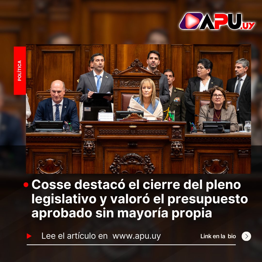 apu_uy's tweet photo. La vicepresidenta de la República,@CosseCarolina, realizó un balance del cierre del pleno legislativo y destacó la aprobación del presupuesto como uno de los principales resultados del trabajo parlamentario, aun cuando el oficialismo no cuenta con mayoría propia en la Cámara.

✍️Luciana Bigliante / @Lubigliante 

▶️🔗 https://t.co/HR9m4e6HPP