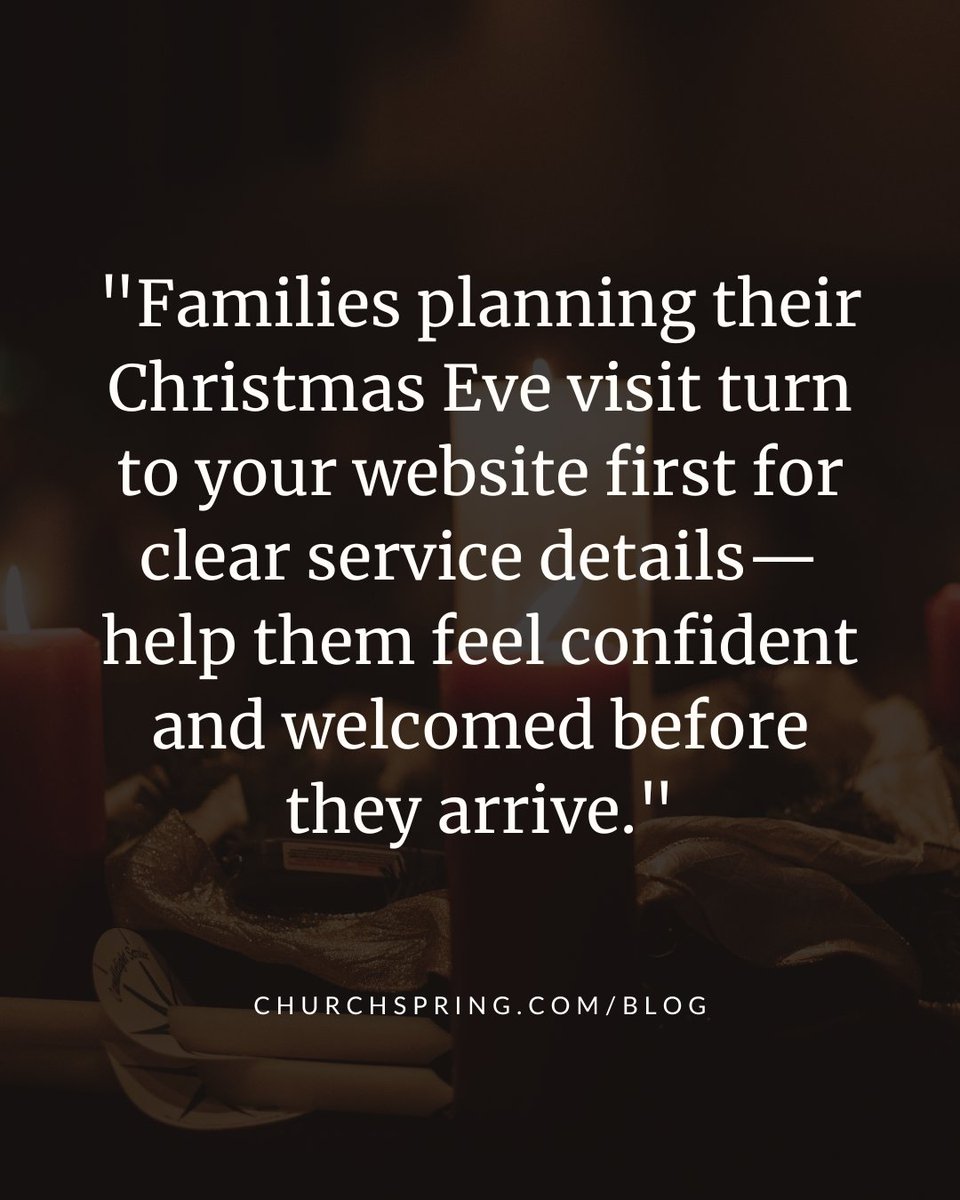 ChurchSpring's tweet image. Families look to your church website first for Christmas Eve details—service times, directions, kids ministry, &amp;amp; what to expect. Add info to help guests and members feel prepared &amp;amp; welcomed.

Keep reading → churchspring.com/blog/optimize-… 

#ChurchWebsite #ChristmasEve #MinistryLeaders