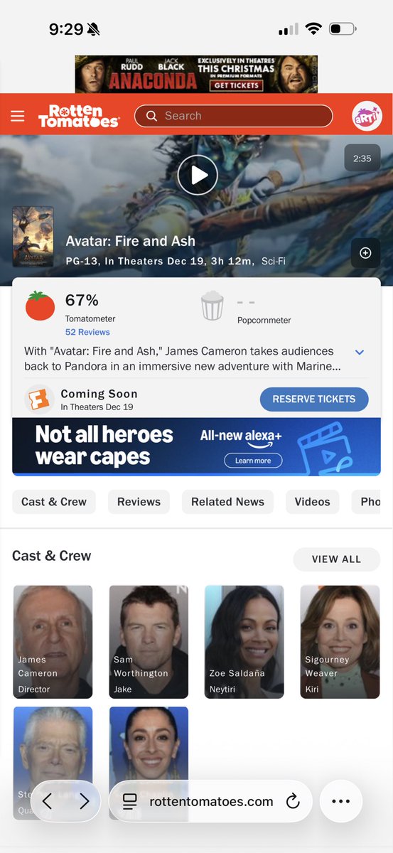 TylerDurde43838's tweet photo. #Avatar3 debuted with 67% in rotten tomatoes 🍅
Lowest ever for #Avarar franchise 🤒 https://t.co/MZnvXwCv4Q