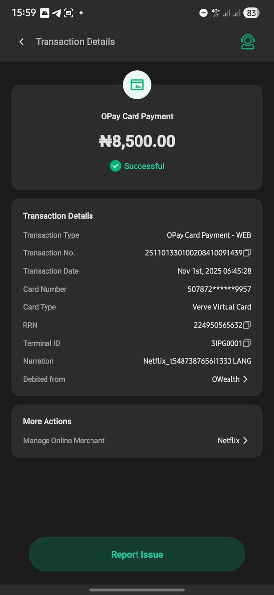 stanexchange's tweet photo. @OPay_NG I was also debited twice for a Netflix subscription no feedback yet on that. https://t.co/OkZOtf04aW