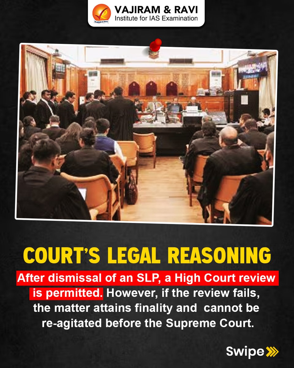 VajiramRavi's tweet photo. Article 136 isn’t a routine appeal route—it’s the Supreme Court’s extraordinary, discretionary power to step in when there’s a risk of grave injustice. 

 #SupremeCourt #Article136 #IndianLaw #LegalAwareness #Judiciary #CurrentAffairs #LegalEducation #SLP #VajiramAndRavi https://t.co/I9mjLaGTYj