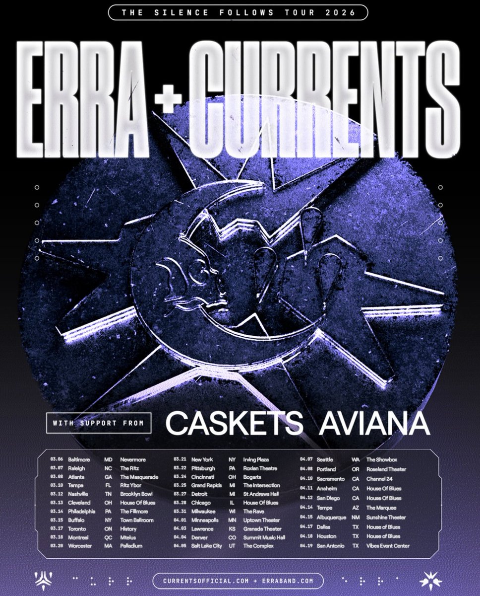 SOTSPodcast's tweet photo. Erra and Currents will co-headline The Silence Follows tour with support from Caskets and Aviana! https://t.co/hQTg1OUe2e