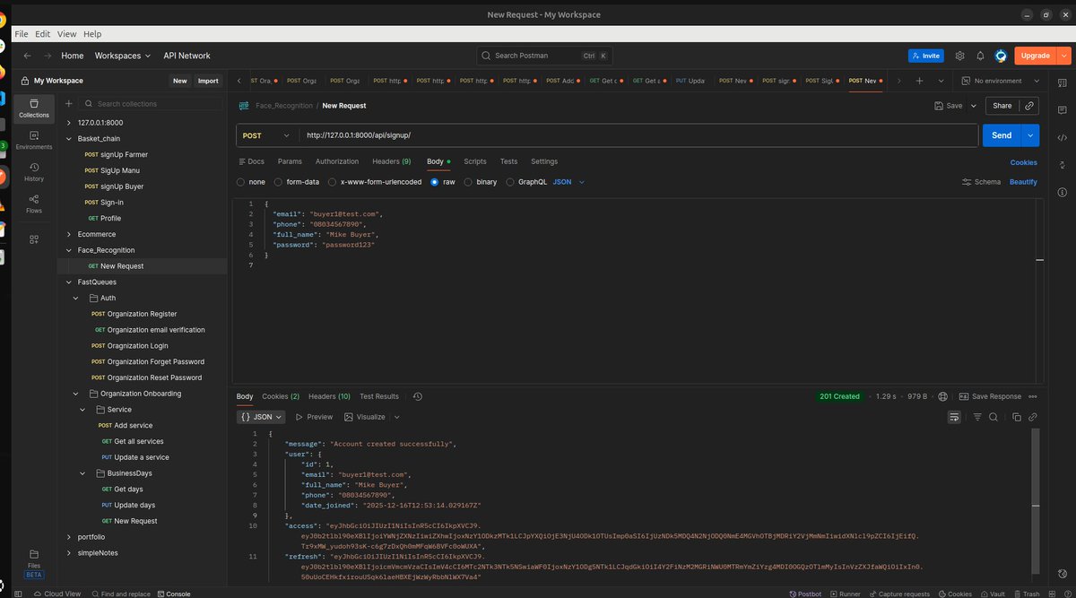 Patoasim's tweet image. Day 79 of {#100DaysOfCode}

Authentication is now complete! Users can successfully signup and log in to their accounts to access the face recognition feature
Next, we’ll work on the enrollment process and see how their faces can be verified 

#Django #DRF #BackendDev #GodIsWithMe