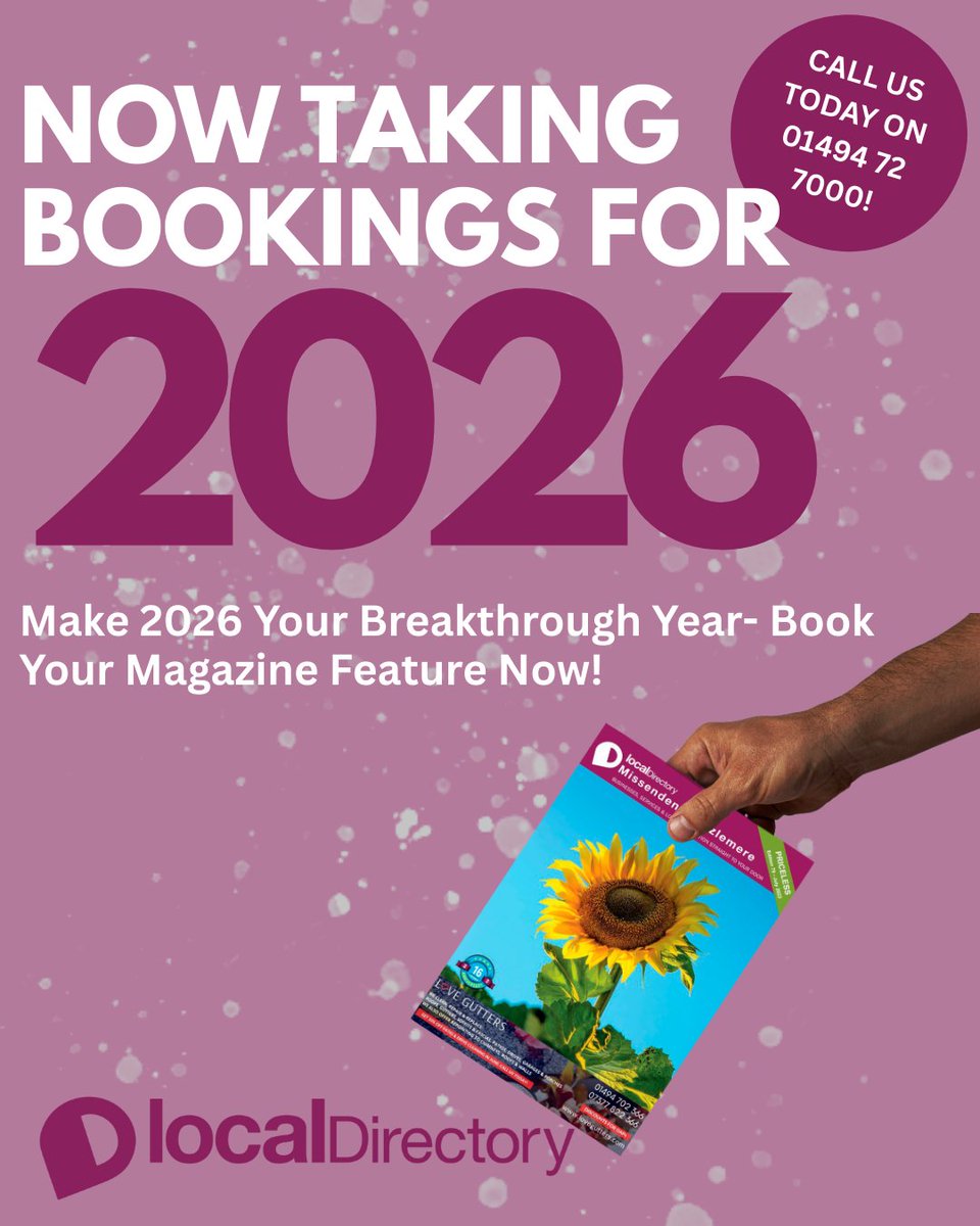 📣 Bookings for 2026 are now OPEN! Make next year your breakthrough year and get your business seen in thousands of homes across our magazine areas.  Secure your spot early — spaces fill fast! 📞 Call us today on 01494 72 7000 #magazineadvertising #leafletdistribution #2026