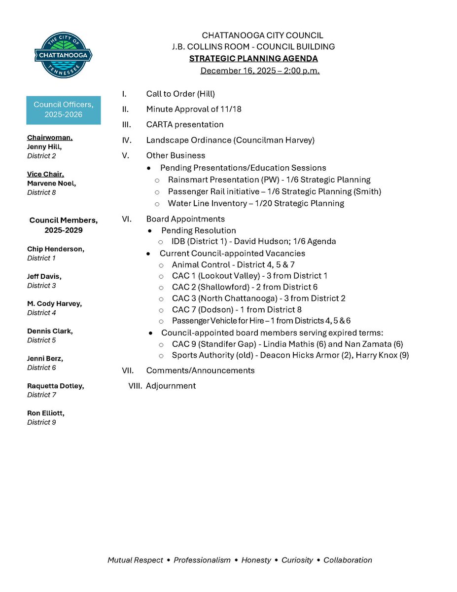 The <a href="/CouncilChatt/">Chattanooga Council</a> Strategic Planning session scheduled for today at 2:00 p.m. can be viewed here via live stream: hubs.la/Q03YjT4t0
The Strategic Planning agenda may be viewed here:
