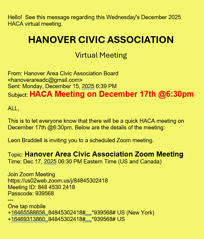 Hanover Area Civic Association tweet media