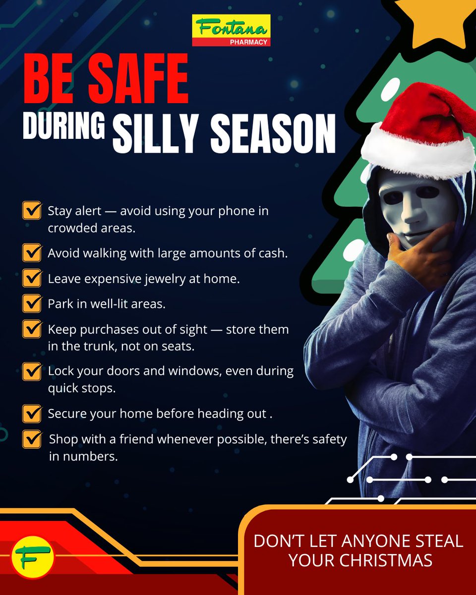 ✨ It’s officially silly season — that extra-busy time of year when the traffic gets wild, the lines get long, and everyone is rushing to get things done! 🎄🛍️

With all the chaos and excitement, it’s easy to get distracted — so stay sharp and stay safe. 💛

#fontanapharmacy