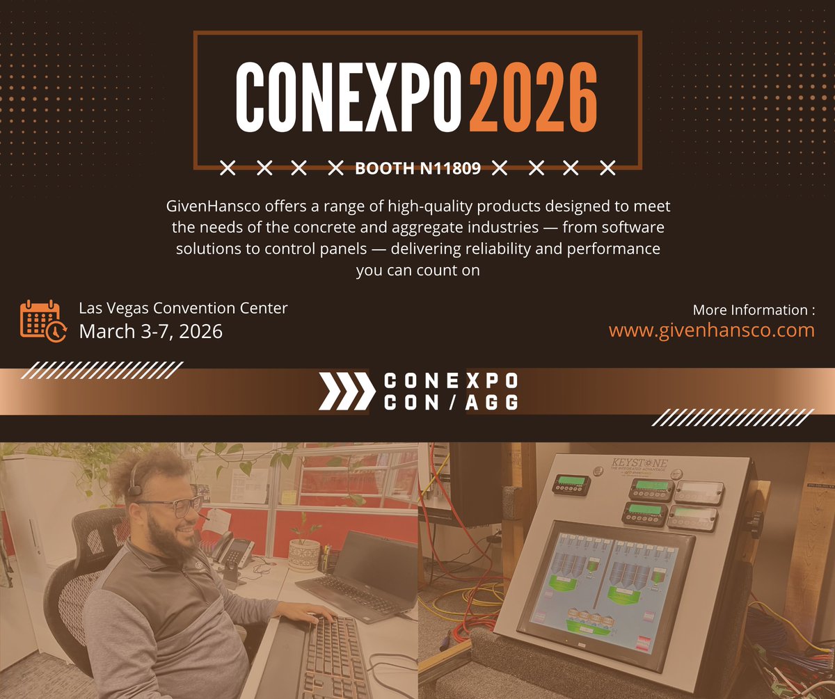 GivenHanscoInc's tweet photo. We’re headed to CONEXPO 2026! 🚧
Join GivenHansco at Booth N11809 to see how our software solutions help power the concrete and aggregate industries with reliability you can count on. See you in Las Vegas!

📍 Las Vegas Convention Center
📅 March 3–7, 2026 https://t.co/kbbCHQmF0d