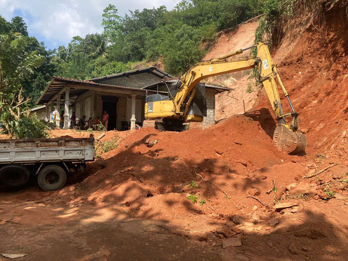 UNDPSriLanka's tweet photo. Turning recovery into resilience. 
In Rideegama Pradeshiya Sabha, early recovery efforts are underway together with Local Authorities with support from the @UNDP led, @theGEF funded Chemical and Waste Project. Soil from recent landslides is being safely reused for flood-damaged road reconstruction—restoring access while promoting sustainable resource use.

#EarlyRecovery #SriLanka #CycloneDitwah