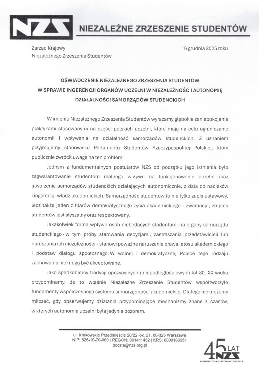 Niezależne Zrzeszenie Studentów tweet media