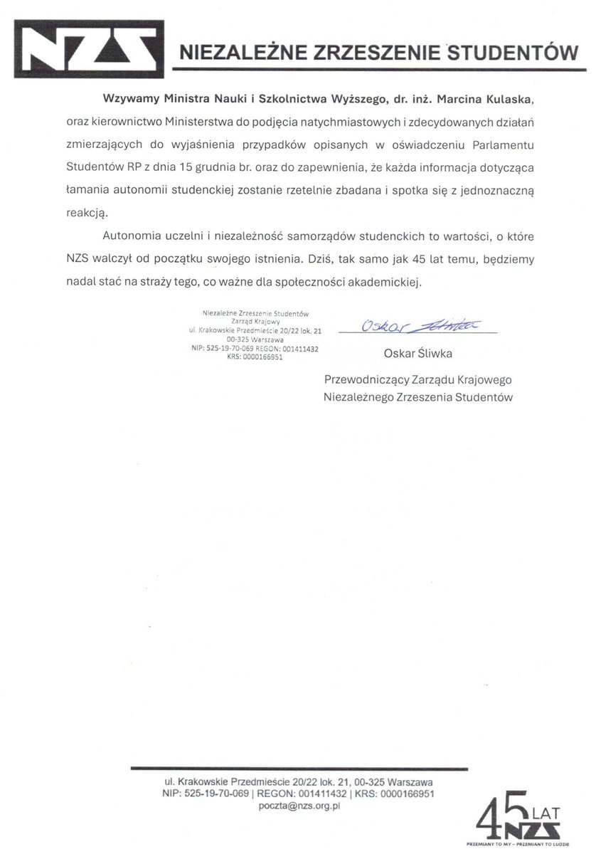 Niezależne Zrzeszenie Studentów tweet media