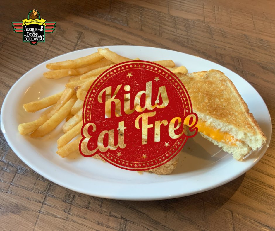 🎉 It's Tuesday, and you know what that means! 🎉 Bring the whole family to Anchor Bar because KIDS EAT FREE all day long! 🍽️👦👧 Treat your little ones to delicious meals while you enjoy our famous wings and other tasty dishes.