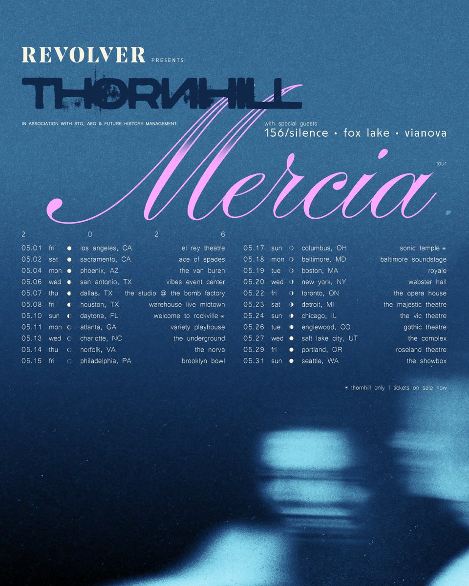 thornhillmelb's tweet photo. @Revolvermag Presents: Thornhill - The Mercia Tour

Bringing our biggest and best show across the globe alongside @156Silence , @foxlakeco and @vianova can’t wait to share the stage with you. 

Tickets and VIP are on sale today in 2 hours time TODAY, get yours quickly! https://t.co/ZgGuzjWeEx