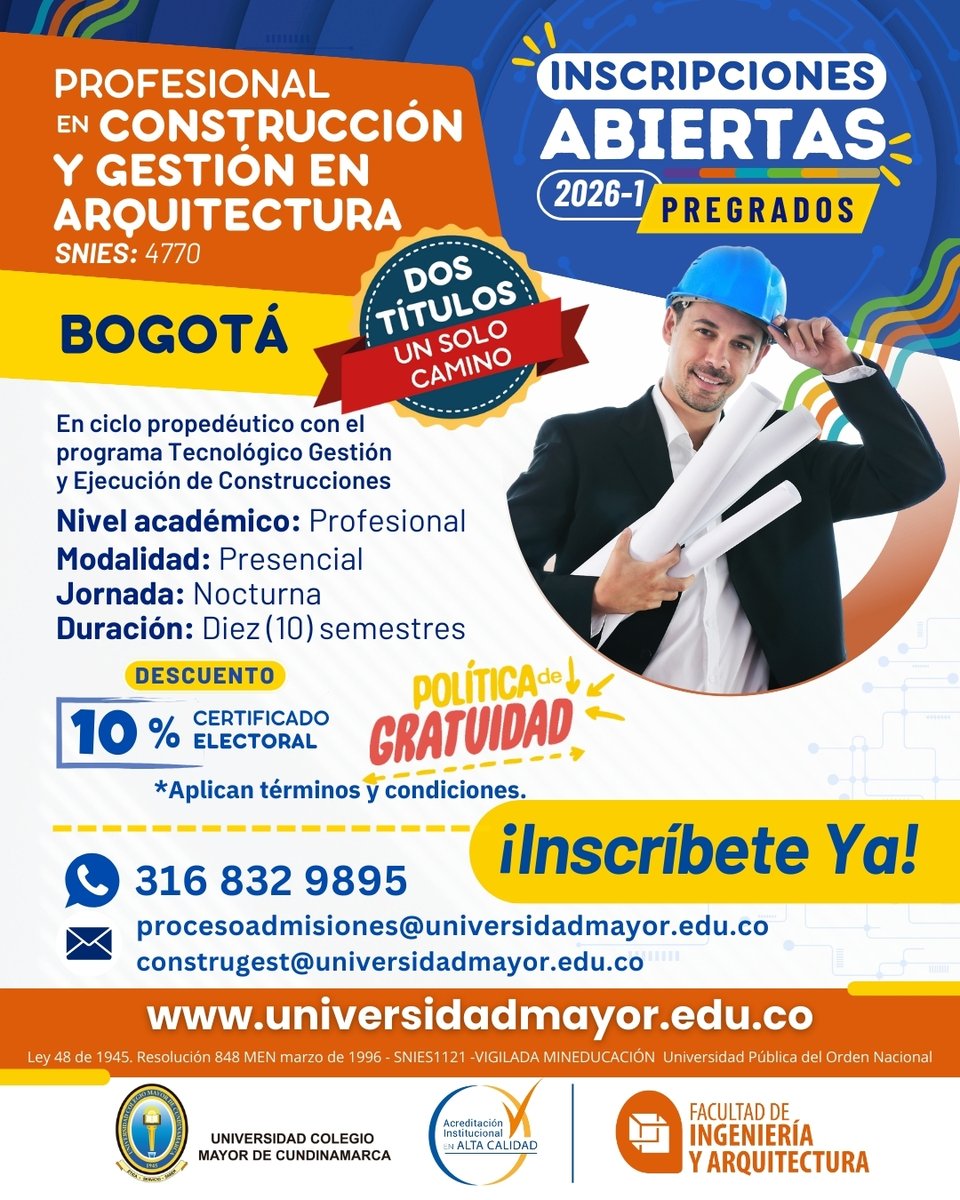 Elige el programa Construcción y Gestión en Arquitectura (Ciclo Profesional).  Estarás capacitado para desempeñarte en ámbitos de construcción, organización, planeación, liderazgo, dirección y control de proyectos del área de la edificación.