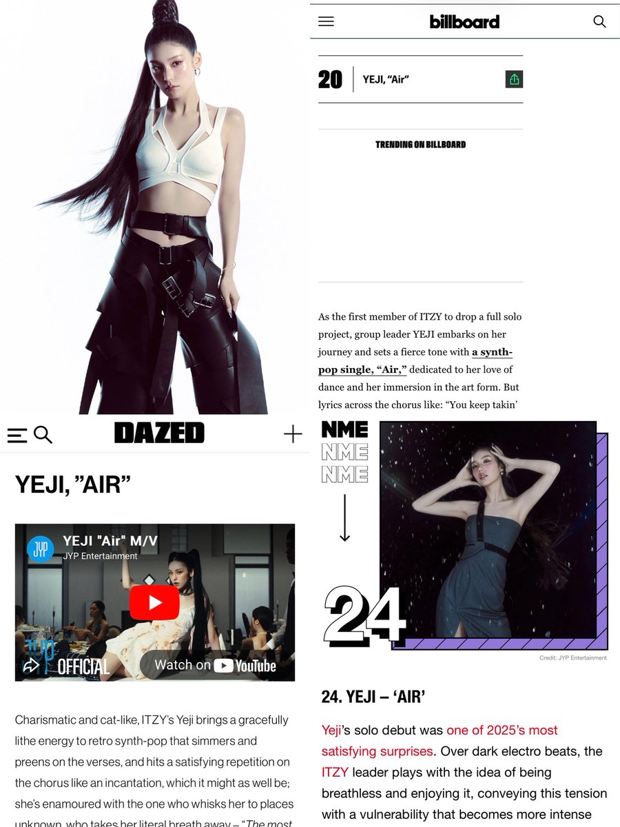 BILLBOARD DAZED AND NME ALL PICKED AIR AS ONE OF THE BEST SONGS IN 2025 👏🏻

AIR got so much love from many critics and fans it would have been so much bigger if only jyp market yeji more and the fact we still haven’t got a year end performance is insane! so much potential wasted