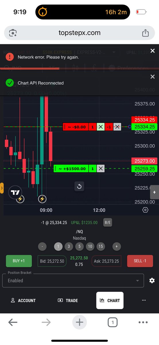 Just lost 1R: -$250 because I couldn’t close close this order…

And am missing out on 6R $1500 win

That is $1750/account.

That passes 1 live and puts me up $1750 per account this is ridiculous