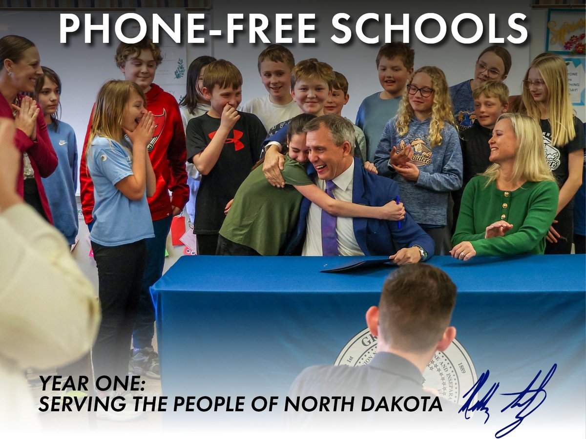 GovArmstrong's tweet image. Some things just can’t wait. 
 
The more we heard from parents, teachers, school leaders and researchers about cell phones becoming a growing distraction in the classroom, the more we realized it was an issue that couldn’t wait until the 2027 legislative session. 
 
So we acted.…