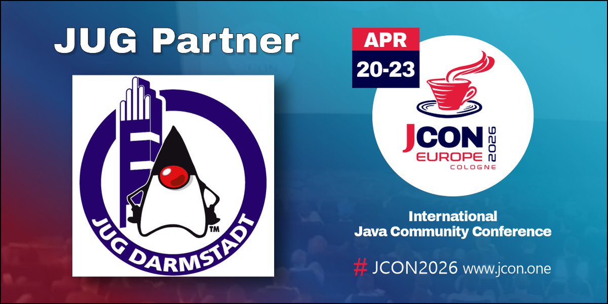 jcon_conference's tweet image. We are happy to have @JUG_DA back as a partner of #JCON2026!

For all #JUG members we offer 1,000 free #JavaUserGroup tickets!
First come, firste serve!
#JCON #Java @GerdAschemann @sippsack 

Free JUG ticket: pretix.eu/impuls/europe2…

Become a partner JUG: jcon.koeln/#partner