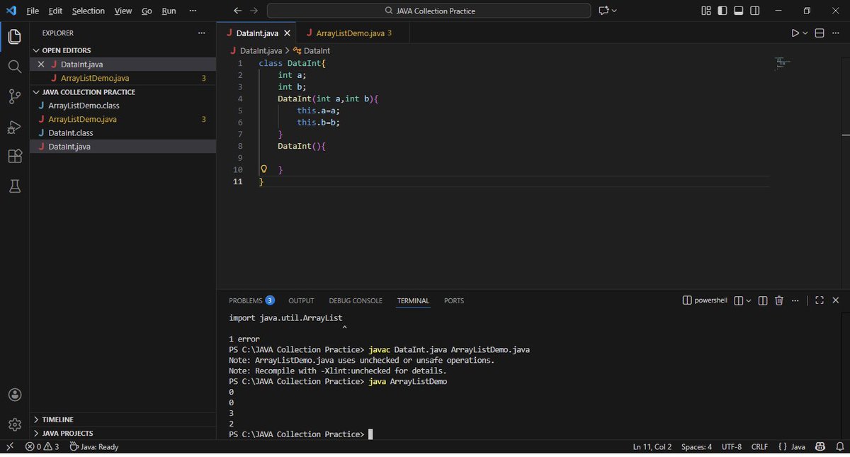 abhayy2903's tweet photo. Day 1 – Java Collections Framework 🚀

Today I learned about Collection Framework and ArrayList in Java.

Practiced basic operations like add(), size(), and printing elements.

#Java #LearningJava #DSA #ArrayList #DailyLearning https://t.co/fdybNgka3I