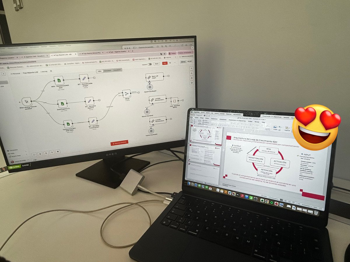 Ivoahumadam's tweet photo. Aquí un día normal de trabajo generando flujos de Automatización con distintas fuentes de información, y bajo el framework de growth loop -el 🧠RFM #GrowthLoop Retención y activación de #Reforge y luego entrenamiento de LLM.
Hoy la vida cuesta un poquito más y el corazón duele ❤️🩹. Mañana no es un día fácil, lo que daría porque estuvieras aquí mamá, te echo tanto de menos😔 pero a mí me sigue pareciendo que fue ayer (y han sido 4 largos años)