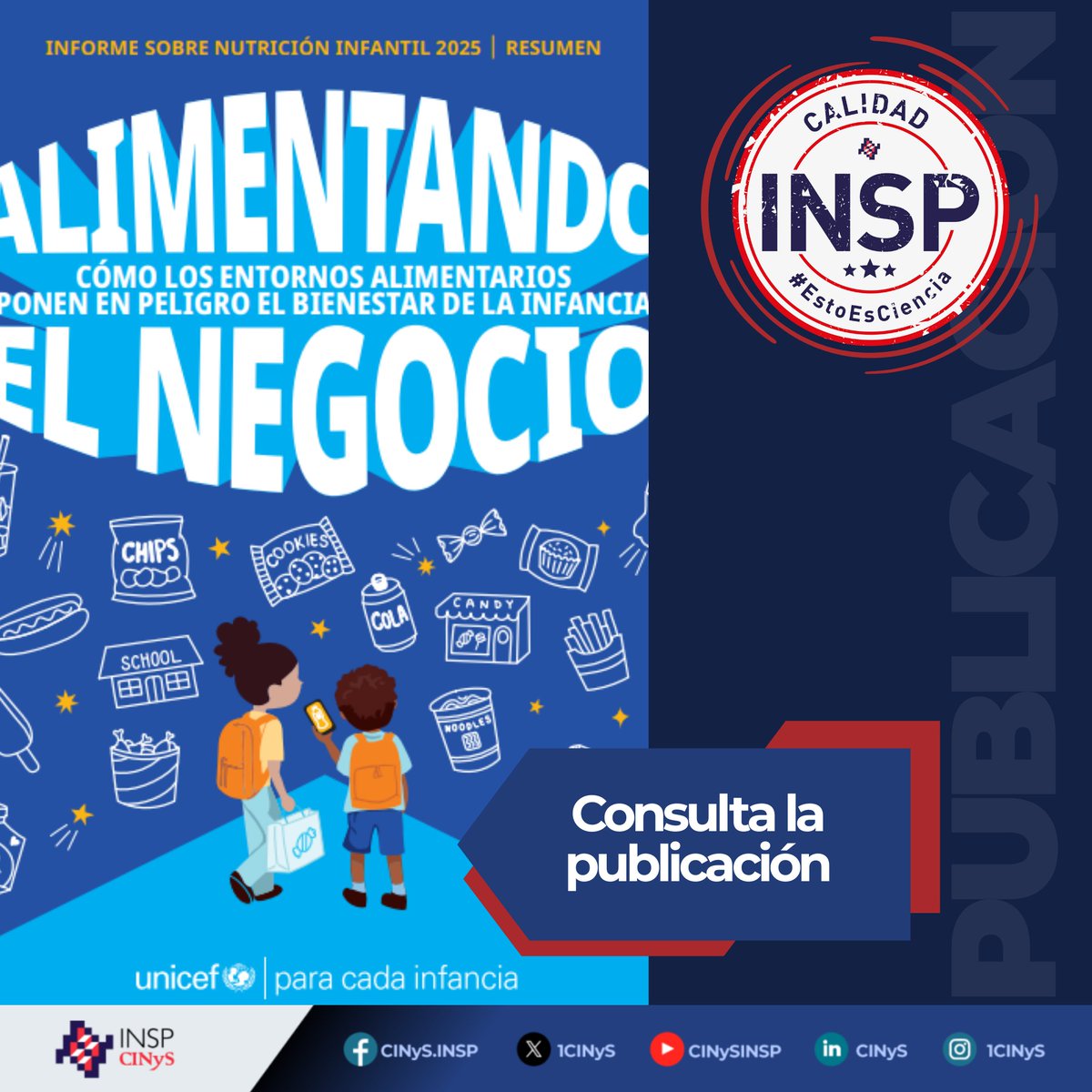 1CINyS's tweet photo. 🍎🌍 UNICEF pone el foco en la alimentación infantil: los entornos donde predominan los ultraprocesados representan una amenaza para la salud de millones de niñas, niños y adolescentes.

🔍🧠 El informe integra aportaciones del CINyS-INSP, con evidencia que impulsa políticas como el #EtiquetadoFrontal, el control de la mercadotecnia y los #ImpuestosSaludables para proteger una nutrición adecuada desde la infancia.

📄 Lee el resumen completo aquí: https://t.co/TdMlDLj7iK