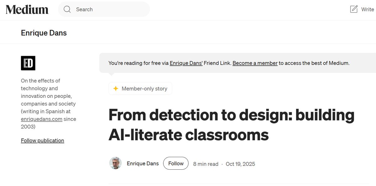 sanz_ismael's tweet image. Más del 90 % de los estudiantes ya usa IA de algún modo. Fingir que no existe no es una opción. El reto para escuelas y universidades es pasar del castigo al diseño: tareas auténticas, transparencia en el uso de IA y evaluación del razonamiento, no solo del producto final.…
