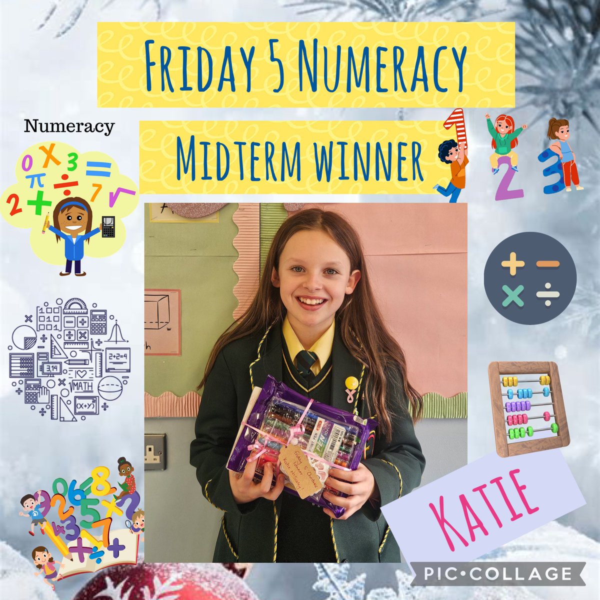 MathsStCaths's tweet image. Congratulations to Katie in 8H who is the Christmas winner of Miss Gribben’s Fun Friday 5 competition! 
#WeLoveMaths #FunFridays #MentalMaths 🧮🏆🥳🎄