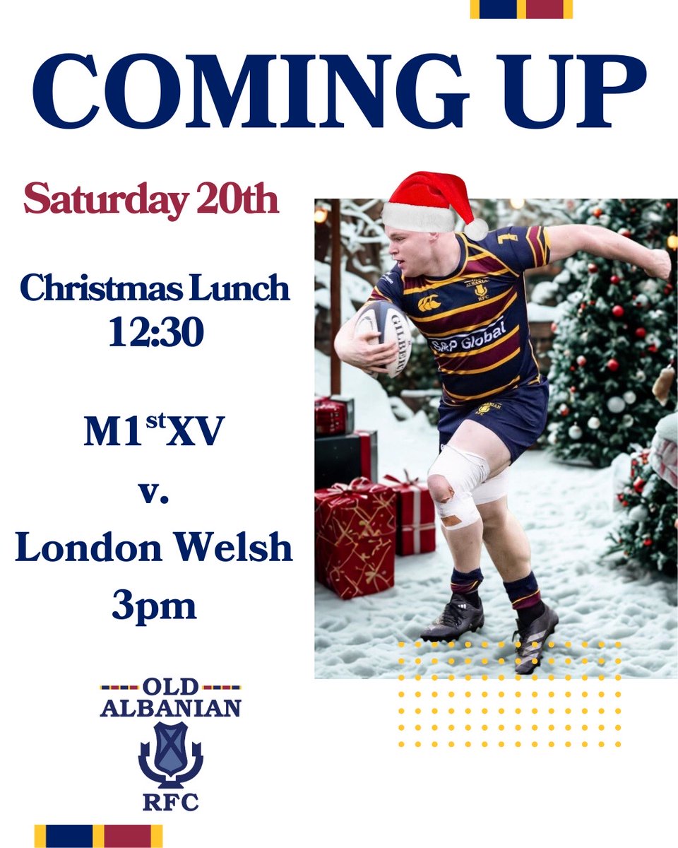 Old_AlbanianRFC's tweet photo. 🎉 wins for our M1stXV, Romans, and Saints 2nds! 🎉
Join us this weekend for our Christmas lunch and watch the M1stXV take on London Welsh 🎄🏉
Don't miss out—get your spot for the lunch here: https://t.co/2fEHTbMdmx
#rugby #gameday #oarfc #stalbans #nat2e https://t.co/VC2RGg4flq