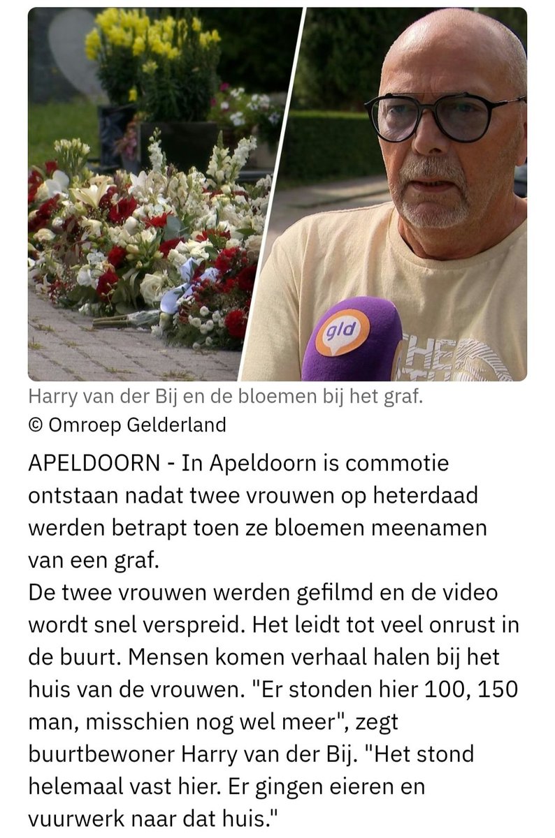 widtvoet's tweet image. De twee moslima's die bloemen stalen van een graf in Apeldoorn worden niet vervolgd. Niet vervolgd wegens "gebrek aan bewijs".

Ze staan herkenbaar op video maar de dames dachten (vanuit hun culturele achtergrond?) dat ze ze mee mochten nemen.

#Apeldoorn #Bloemenrel #Apeldoorn