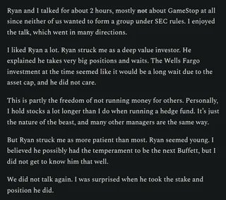 unusual_whales's tweet image. Michael Burry has discussed his GameStop, $GME, position.

Burry has said that Ryan Cohen "possibly had the temperament to be the next Buffett."