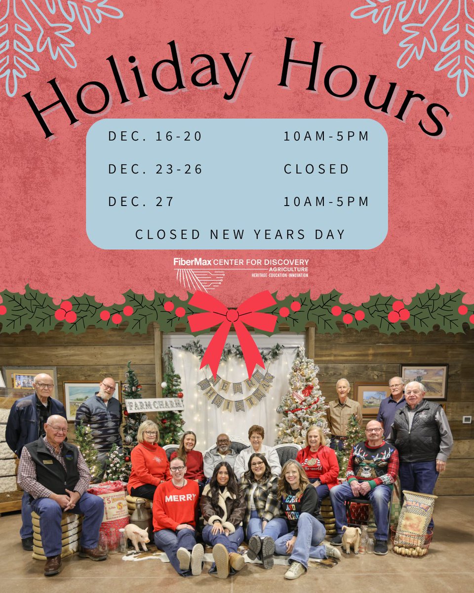 FiberMaxCenter's tweet image. Come see us over the holidays!! We are only closed the week of the 23rd, and New Years Day. 

#FCFD #AgHistory #MerryChristmas #Holiday