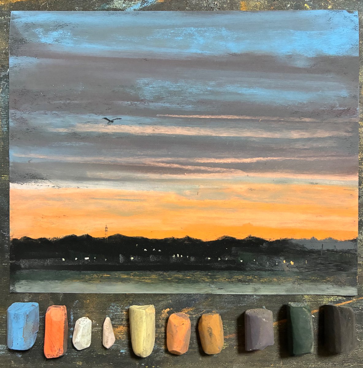 miya_pastel1's tweet image. 今日のパステル　遠い夕景