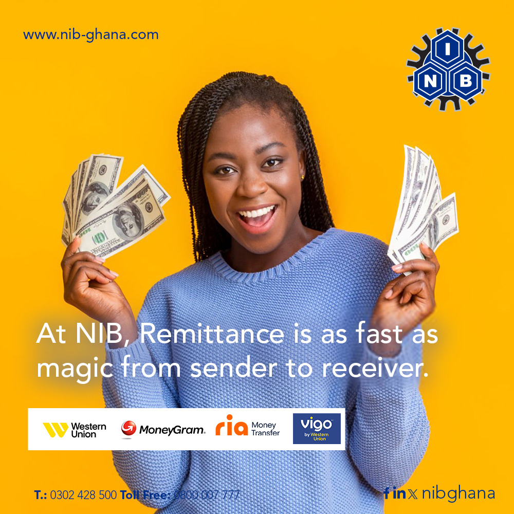 NIBGHANA's tweet image. Experience a more reliable and faster NIB remittance service. Visit any of our branches nationwide for further assistance.

#NIBPLC #Convenience #RemittanceServices
#NIBYourbusinessisourbusiness