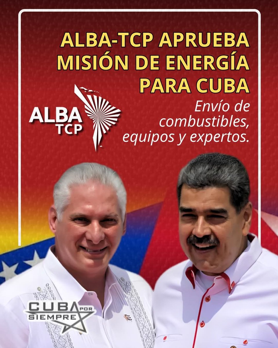 Agradecemos al <a href="/ALBATCP/">ALBA</a> por la iniciativa para apoyar la restitución del sistema eléctrico en la isla.
Misión Internac. Especial de Energía y Electricidad en Apoyo al Pueblo de #Cuba refleja compromiso de la Alianza con la solidaridad y la coop. regional.
albatcp.org/acta/declaraci…
