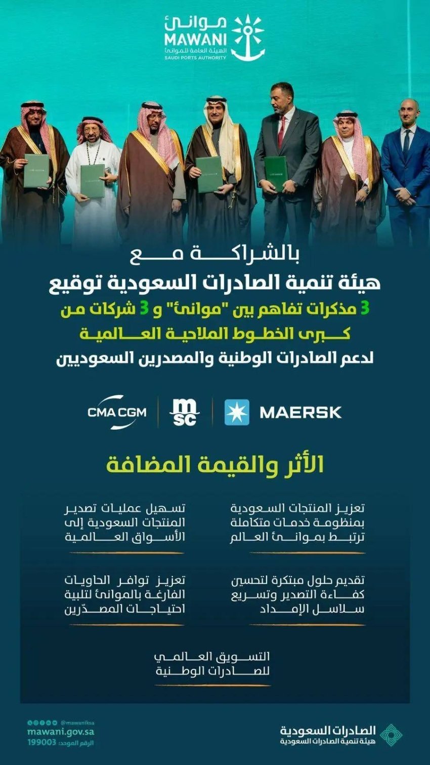 توقيع 3 مذكرات تفاهم بين "موانئ" و3 شركات من كبرى الخطوط الملاحية العالمية #السعودية 