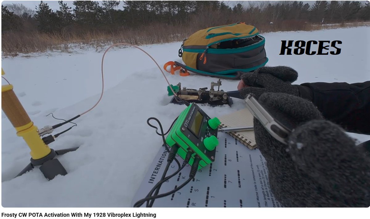 Another "Hard Core" Cold Weather #MorseCode #CW #HamRadio #AmateurRadio #ParksontheAir #POTA in the Snow activator at work with his #Vibroplex Lightning Jesus #K8CES 
youtu.be/Sj8T_TafPu4?si…